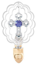 Load image into Gallery viewer, Cross In Scalloped Oval Night Light..... With Purple Swarovski Austrian Crystals
