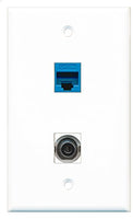 RiteAV - 1 Port 3.5mm 1 Port Cat5e Ethernet Blue Wall Plate - Bracket Included