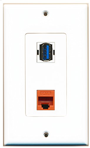 RiteAV - 1 Port Cat6 Ethernet Orange 1 Port USB 3 A-A Decorative Wall Plate - Bracket Included