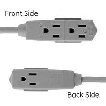 Load image into Gallery viewer, GE Indoor Office Extension Cord, Extra Long 25ft Power Cable, 3 Grounded Outlets, 3 Prong, Low-Profile Right Angle Flat Plug, 16 Gauge, UL Listed, Gray, 43025
