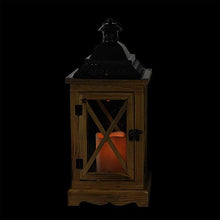 Load image into Gallery viewer, Gerson 17.5&quot; Rustic Wooden Lantern with Brown Metal Top and LED Flameless Pillar Candle with Timer

