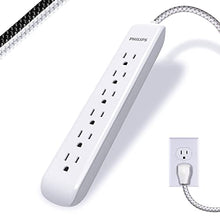 Load image into Gallery viewer, Philips 6 Outlet Surge Protector Power Strip, Designer Braided Power Cord, 4 Ft Power Cord, Flat Plug Extension Cord, Perfect for Office or Home Dcor, 720 Joules, ETL Listed, White, SPC3064WE/37
