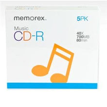 Load image into Gallery viewer, Memorex 40x Write-Once CD-R For Audio - 5 Pack, Jewel Cases
