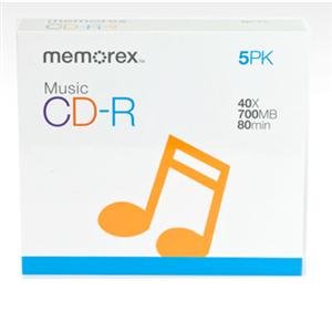 Memorex 40x Write-Once CD-R For Audio - 5 Pack, Jewel Cases