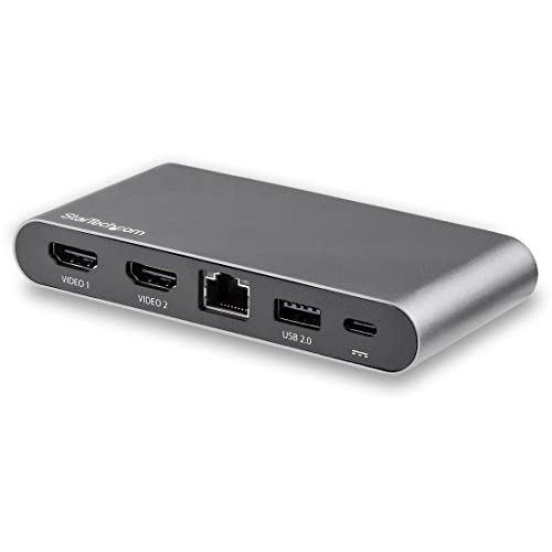 StarTech.com USB C Dock - 4K Dual Monitor HDMI Display - Mini Laptop Docking Station - 100W Power Delivery Passthrough - GbE, 2-Port USB-A Hub - USB Type-C Multiport Adapter - 3.3' Cable (DK30C2HAGPD)