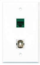Load image into Gallery viewer, RiteAV - 1 Port Cat6 Ethernet Green 1 Port USB B-B Wall Plate - Bracket Included
