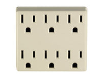 Leviton 6ADPT-I 3 Wire 15A/125-Volt 6 Outlet Grounding Adapter, Ivory