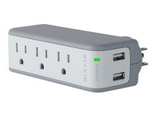 Load image into Gallery viewer, MINI SURGE PROTECTOR 3OUT$75K 918J 2 USB CLAM SHEL
