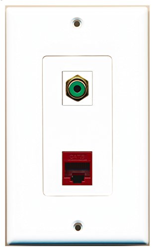RiteAV - 1 Port RCA Green 1 Port Cat6 Ethernet Red Decorative Wall Plate - Bracket Included
