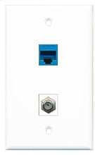 Load image into Gallery viewer, RiteAV - 1 Port Coax Cable TV- F-Type 1 Port Cat5e Ethernet Blue Wall Plate - Bracket Included
