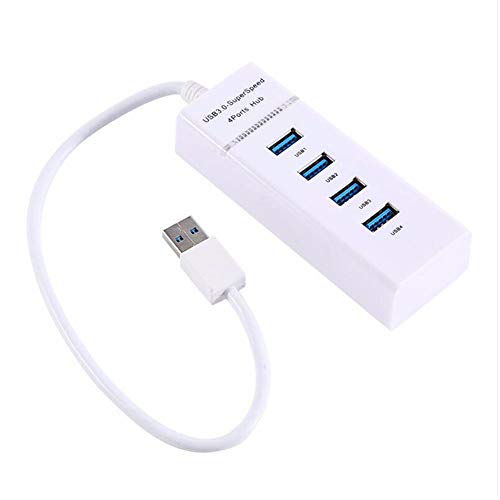 Multi Ports 4-Port USB 3.0 Hub Portable 5Gbps Super Speed Multiple USB Expander with LED Indicator for PC Computer Laptop Accessories (White)