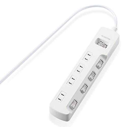 ELECOM Lightning Guard Power Tap with Switches Swing Plug with Dust Shutter 4Port 5m [White] T-K8A-2450WH (Japan Import)