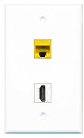 RiteAV - 1 Port HDMI 1 Port Cat5e Ethernet Yellow Wall Plate - Bracket Included