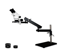 Load image into Gallery viewer, Parco Scientific Binocular Zoom Stereo Microscope,10x WF,0.7X4.5X Zoom,3.5X90x Magnification, 0.5X &amp; 2X Aux Lens, Articulating Arm Pillar Stand w/Base, 144-LED Four-Zone Ring Light with Control
