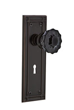 Load image into Gallery viewer, Nostalgic Warehouse 727491 Mission Plate Interior Mortise Crystal Black Glass Door Knob in Timeless Bronze, 2.25 with Keyhole
