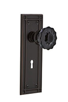 Nostalgic Warehouse 727491 Mission Plate Interior Mortise Crystal Black Glass Door Knob in Timeless Bronze, 2.25 with Keyhole