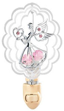 Load image into Gallery viewer, Angel Holding Heart In Scalloped Oval Night Light..... With Pink Swarovski Austrian Crystals
