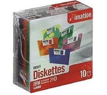 Load image into Gallery viewer, IMATION 10 Pack Diskette, 3.5 in. HD 2MB/1.44MB IBM /DOS Fmt, Neon Colors plastic
