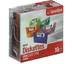 IMATION 10 Pack Diskette, 3.5 in. HD 2MB/1.44MB IBM /DOS Fmt, Neon Colors plastic
