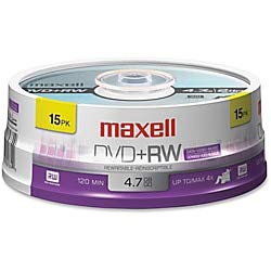 DVD+RW Discs, 4.7GB, 4X, Spindle, Silver, 15/Pack, Sold as 1 Package