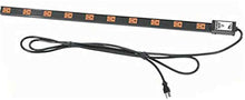 Load image into Gallery viewer, Long 20 Outlet, Configurable Single or Dual 15 Amp Circuit Thin Power Strip with J-Box J-Box Location: Top
