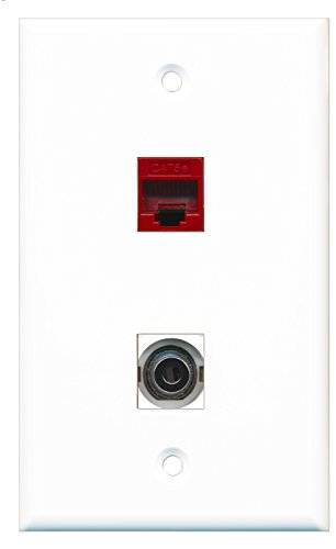 RiteAV - 1 Port 3.5mm 1 Port Cat5e Ethernet Red Wall Plate - Bracket Included