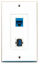 Load image into Gallery viewer, RiteAV - 1 Port Cat6 Ethernet Blue 1 Port USB 3 A-A Decorative Wall Plate - Bracket Included

