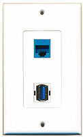 RiteAV - 1 Port Cat6 Ethernet Blue 1 Port USB 3 A-A Decorative Wall Plate - Bracket Included
