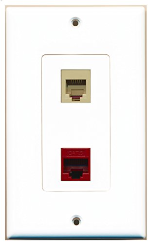 RiteAV - 1 Port Phone Beige 1 Port Cat6 Ethernet Red Decorative Wall Plate - Bracket Included