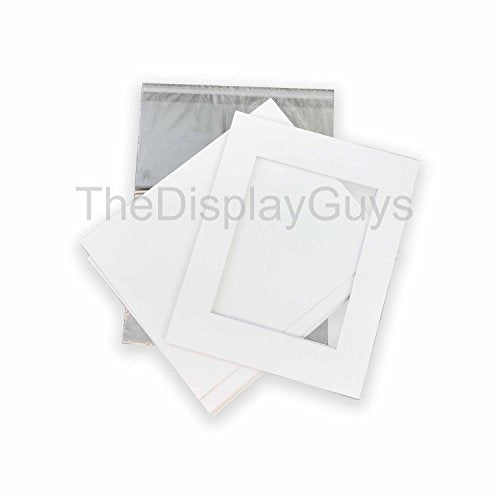 The Display Guys, Pack of 10 White Pre-Cut Picture Mat 5x7 for 4x6 Photo White Core Bevel Cut Mattes Sets+ Backing Board + Clear Plastic Bags (White 10pcs 5x7 Complete Set)