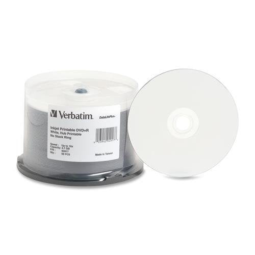 94917 Verbatim DataLifePlus 94917 DVD Recordable Media - DVD+R - 16x - 4.70 GB - 50 Pack Spindle - Inkjet Printable