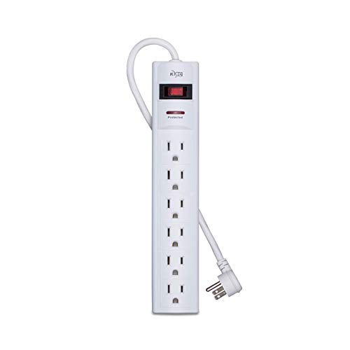 KMC 6-Outlet Surge Protector Power Strip with 10-Foot Cord, 1200 Joule, Overload Protection
