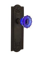 Load image into Gallery viewer, Nostalgic Warehouse 724577 Meadows Plate Privacy Crystal Cobalt Glass Door Knob in Oil-Rubbed Bronze, 2.75
