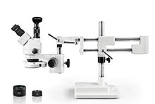 Load image into Gallery viewer, Vision Scientific VS-5FZ-IFR07-3N Simul-Focal Trinocular Zoom Stereo Microscope,10xWF Eyepiece,3.5x-90x Magnification,0.5x&amp;2x Aux Lens,Double Arm Stand,144-LED Ring Light,3.0MP Digital Eyepiece Camera
