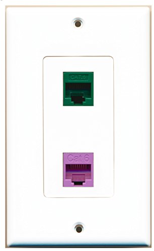 RiteAV - 1 Port Cat6 Ethernet Green 1 Port Cat6 Ethernet Purple Decorative Wall Plate - Bracket Included