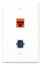 Load image into Gallery viewer, RiteAV - 1 Port Cat5e Ethernet Orange 1 Port USB 3 A-A Wall Plate - Bracket Included
