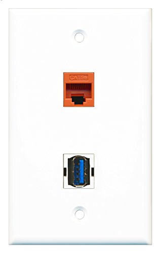 RiteAV - 1 Port Cat5e Ethernet Orange 1 Port USB 3 A-A Wall Plate - Bracket Included
