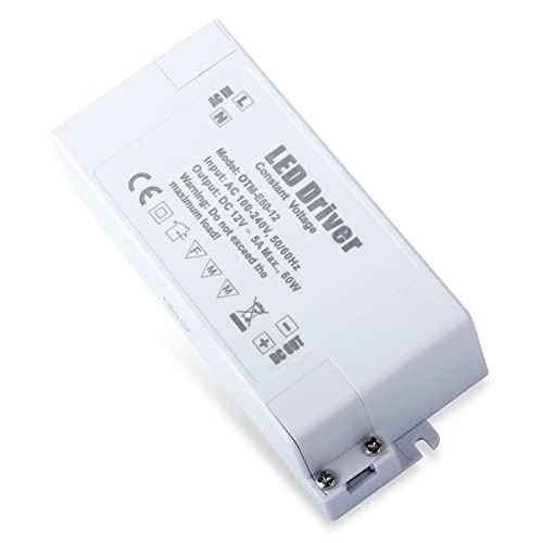 YAYZA! LED Driver 12V 60W, 100-240V to 12V Transformer, IP44 5A Low Voltage Power Supply, AC to DC Adapter, PSU Constant Voltage for LED Strip Lights, Cabinet Lights, LED Bulbs