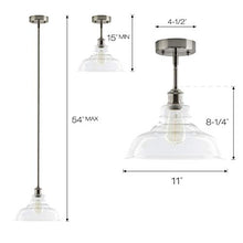 Load image into Gallery viewer, Lucera Glass Kitchen Pendant Light | Brushed Nickel Farmhouse Hanging Light Fixture with LED Bulb LL-P431-LED-BN
