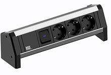 Load image into Gallery viewer, Bachmann Desk - 3xSchuko &amp; 1xswitch Power Strip - 3m - ALU -, 339.1001 (Power Strip - 3m - ALU - w/German Type outlets &amp; Child Protection - Black)
