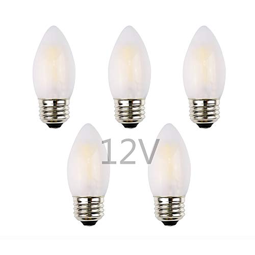 OPALRAY 12Volt Low Voltage LED Bulb, Dimmable with 12V DC Dimmer, 2W 200Lm, 25W Incandescent Equivalent, Warm White 2700K, E26 Medium Base, Frosted Glass, Torpedo Tip, 12V-24Vdc Power Input, 5 Pack