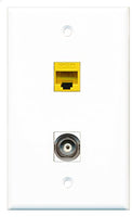 RiteAV - 1 Port BNC 1 Port Cat5e Ethernet Yellow Wall Plate - Bracket Included