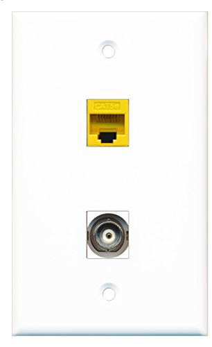 RiteAV - 1 Port BNC 1 Port Cat5e Ethernet Yellow Wall Plate - Bracket Included