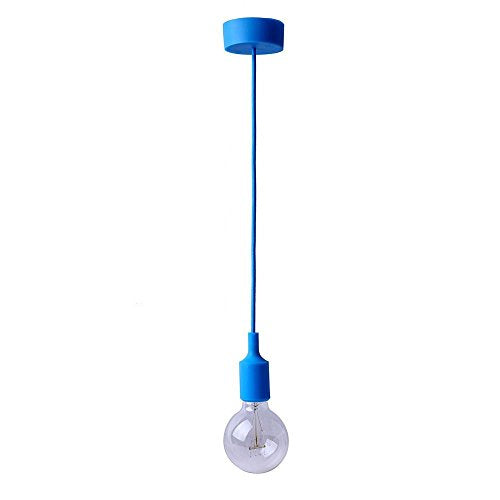 Lightingsky Colorful E26 Silicone Ceiling Lamp Holder DIY Textile Ceiling Light Cord Pendant Light Scoket (Blue, 1 Meter)