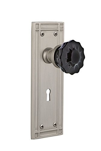 Nostalgic Warehouse 727147 Mission Plate with Keyhole Double Dummy Crystal Black Glass Door Knob in Satin Nickel