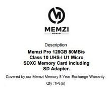 Load image into Gallery viewer, MEMZI PRO 128GB 80MB/s Class 10 Micro SDXC Memory Card with SD Adapter for LG G7 ThinQ, Stylo 4, K30, Q7+, V35 ThinQ, V30S ThinQ, V30+, V30, V20, Zone 4, Q6, G6+, G6, X Charge, Fiesta 2 Cell Phones
