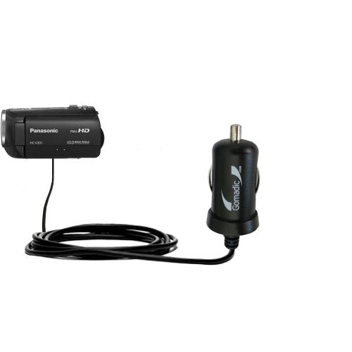 Gomadic Intelligent Compact Car / Auto DC Charger suitable for the Panasonic HC-V201 - 2A / 10W power at half the size. Uses Gomadic TipExchange Technology
