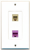 RiteAV - 1 Port Phone Beige 1 Port Cat6 Ethernet Purple Decorative Wall Plate - Bracket Included