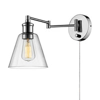 Globe Electric 65704 LeClair 1-Light Plug-In or Hardwire Industrial Wall Sconce, Chrome Finish, On/Off Rotary Switch, 6ft Clear Cord, Clear Glass Shade