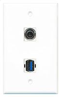 RiteAV - 1 Port 3.5mm 1 Port USB 3 A-A Wall Plate - Bracket Included